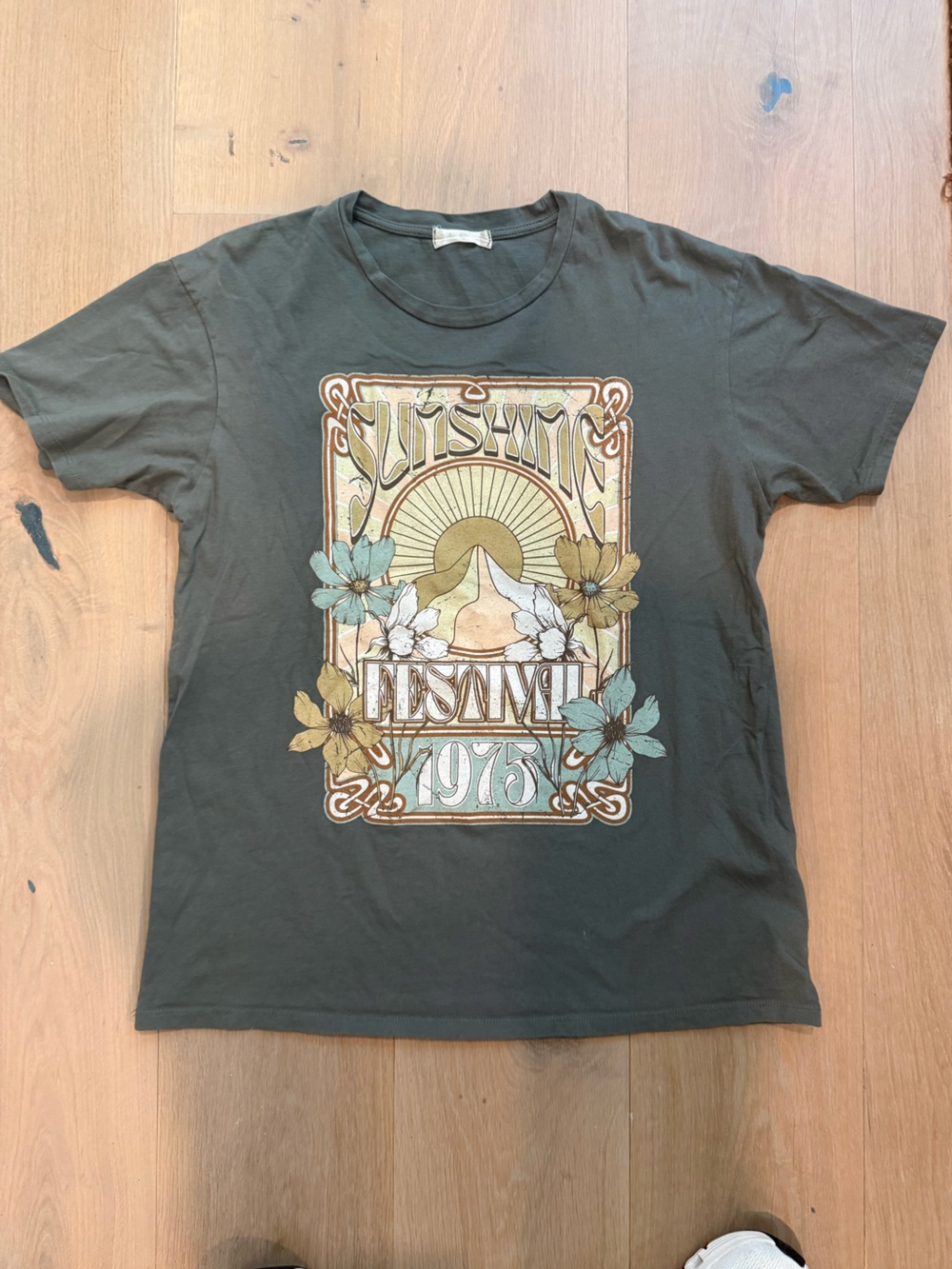 Altar'd State Olive Graphic Tee with Pastel Floral Print